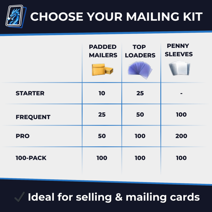 Complete Shippig Kit for Trading Cards (Bubble Envelopes Mailers, Toploaders & Sleeves) - Pokemon, MTD, One Piece, Lorcana, Sports