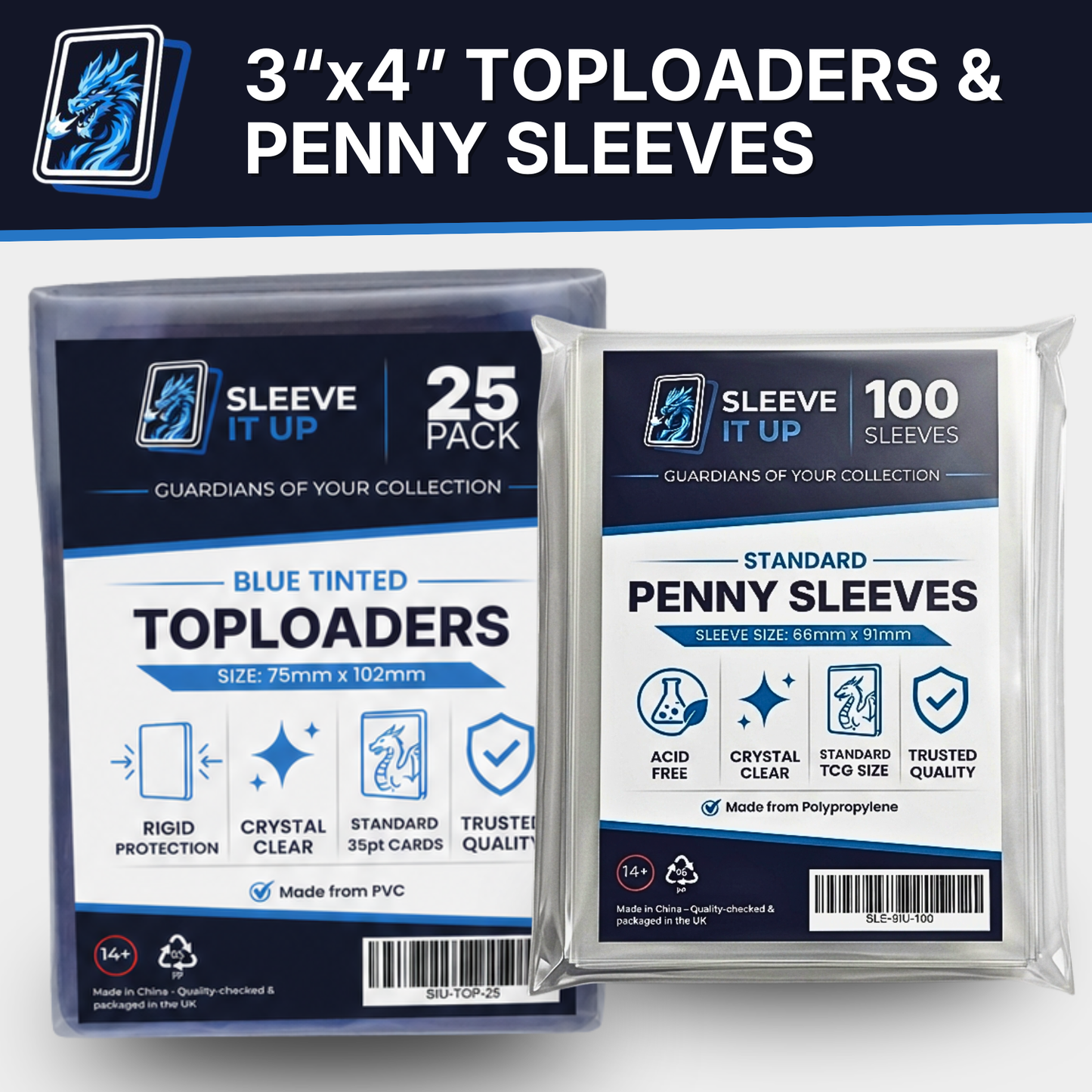 Toploaders & Penny Sleeves Bundle for Pokemon Cards | 35pt 3x4 Top Loaders + Card Sleeves Set